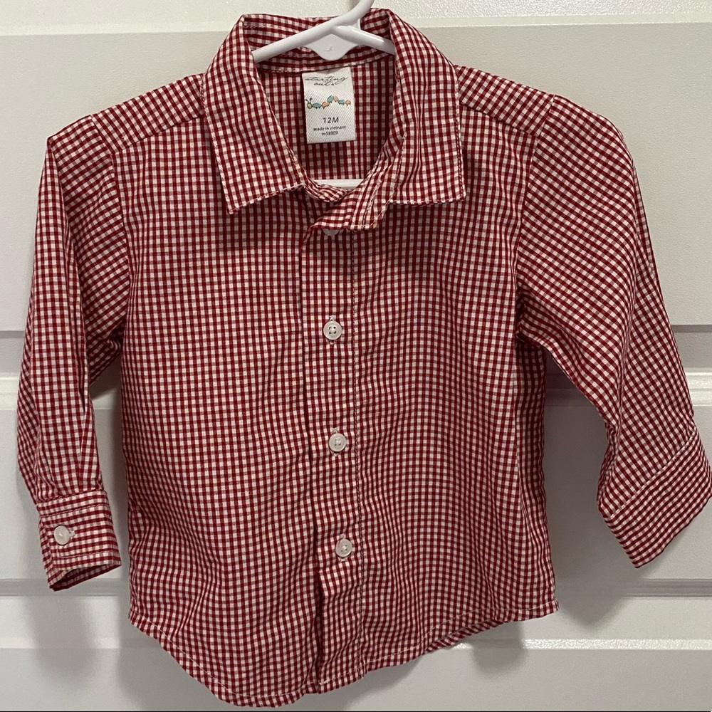 Boys 12M Red & White Checked Button Down